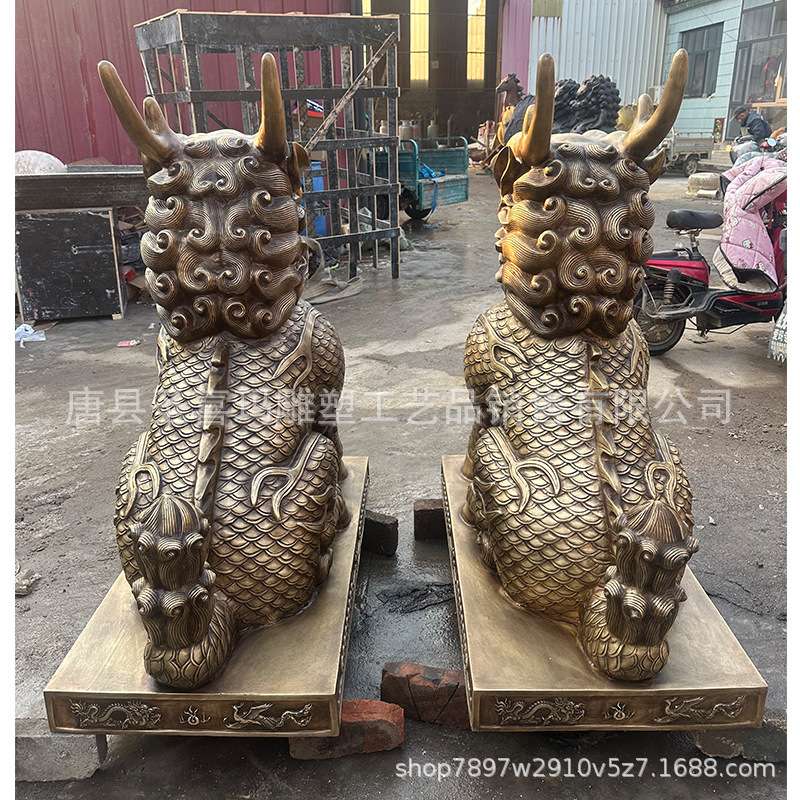 纯铜麒麟四不像瑞兽看门一对雕塑户外貔貅火麒麟院子门前放的摆件
