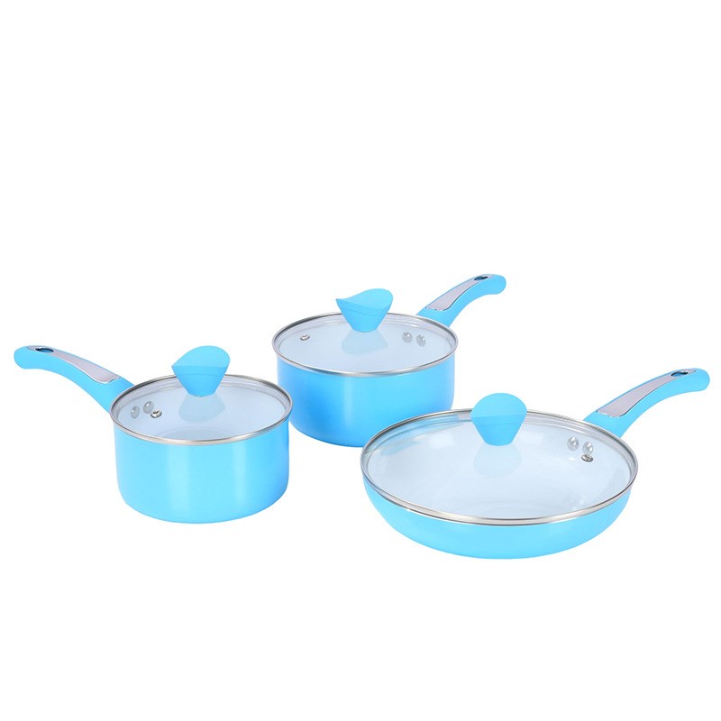 炊具套装铝制不粘锅具六件套含煲汤锅煮O奶锅辅食锅平底煎锅