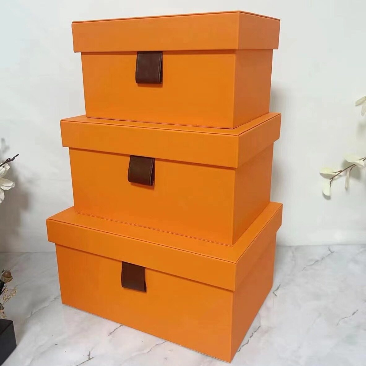 现代新中式收纳盒灰色皮质收纳箱衣帽间储物箱样板间展厅装饰箱子