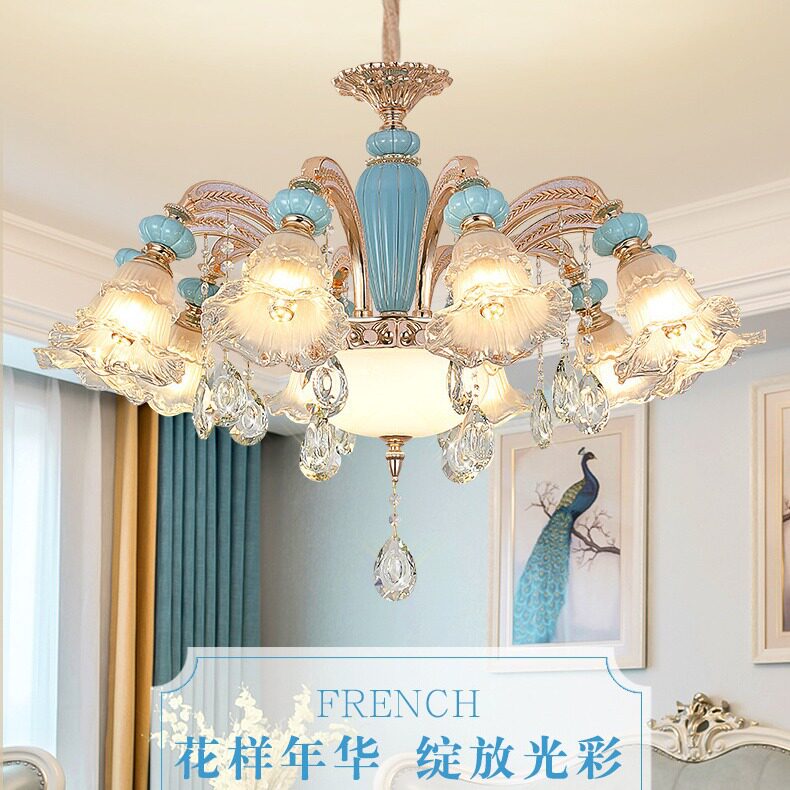 欧式浪漫陶瓷客厅吊灯中山灯饰法式别墅餐厅灯罩朝下温馨主卧室灯