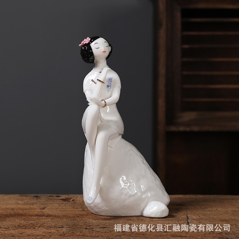 陶瓷古典仕女家居工艺品白瓷摆件 德化瓷S器人物美女装饰品