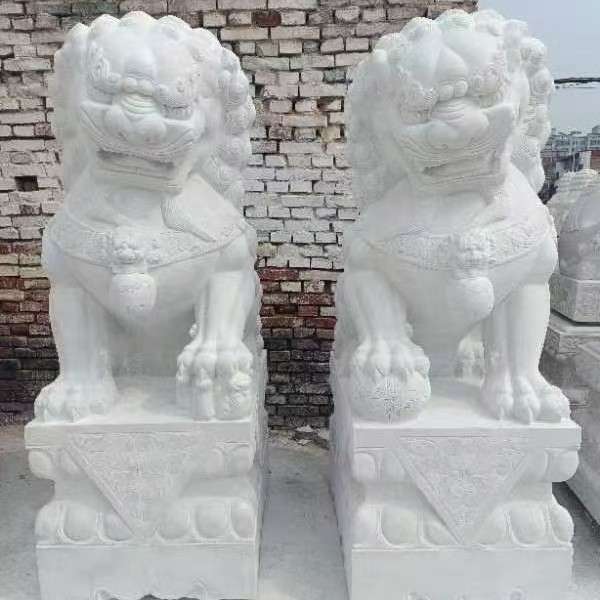 石雕小动物摆件墓前祠堂汉白玉青石精雕石狮子一对家用大门口看门