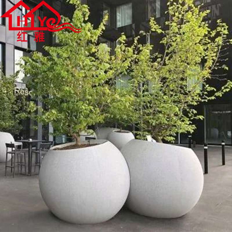 简约现代玻璃钢圆形花盆户外花槽市政园林景观广场大号斜口花箱