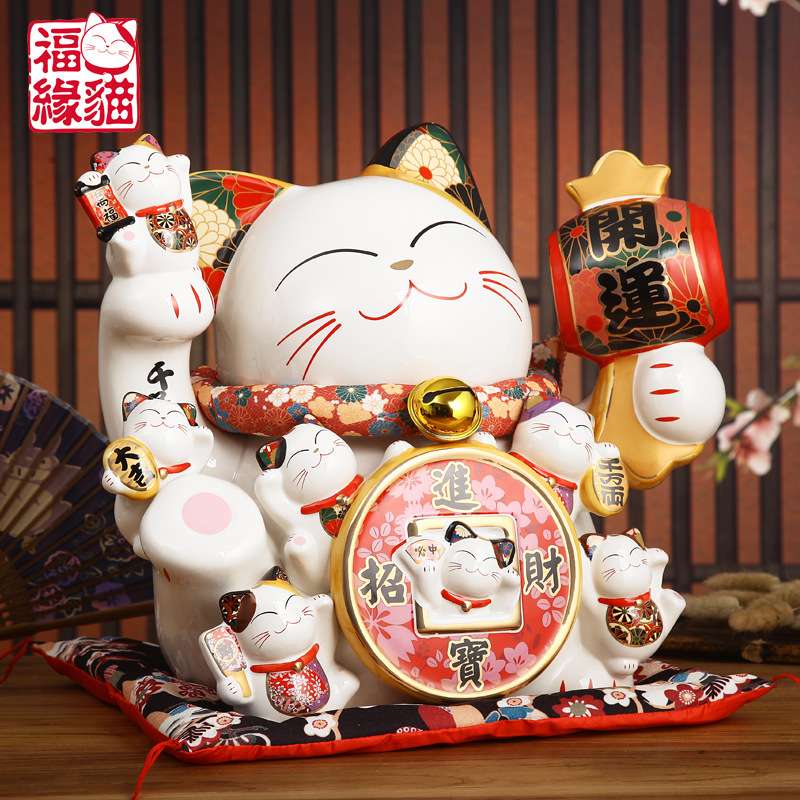 乐喵福缘猫16寸大号招财进宝陶瓷招财猫储蓄罐店铺开业家居摆件