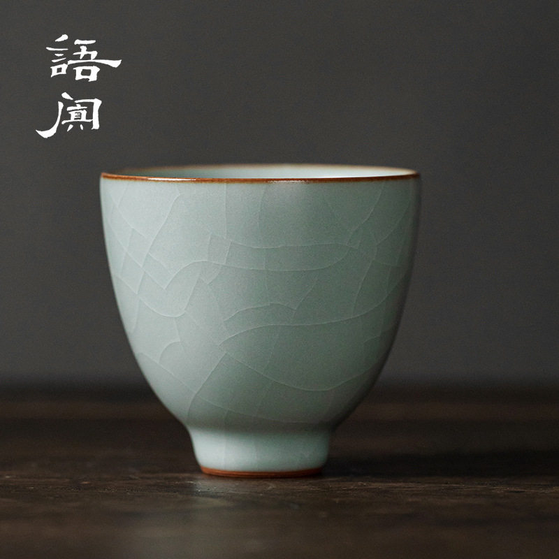丰子汝窑主人杯汝瓷大号品茗杯陶瓷茶具单杯手工开片杯纹商务便携