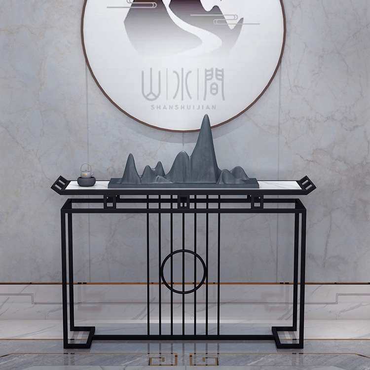 新中式玄关台桌现代简约轻奢大理石端景台酒店走廊靠墙条案供台
