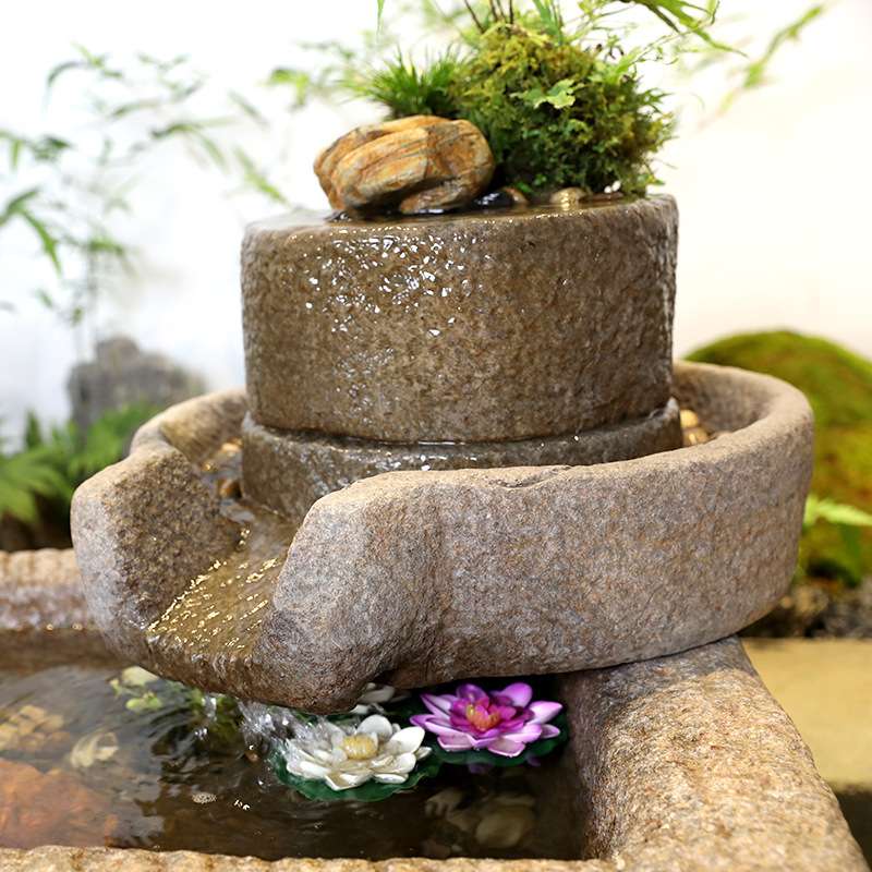 人造石磨流水器磨盘配件景观装饰阳台庭院花园仿石磨流水摆件造景