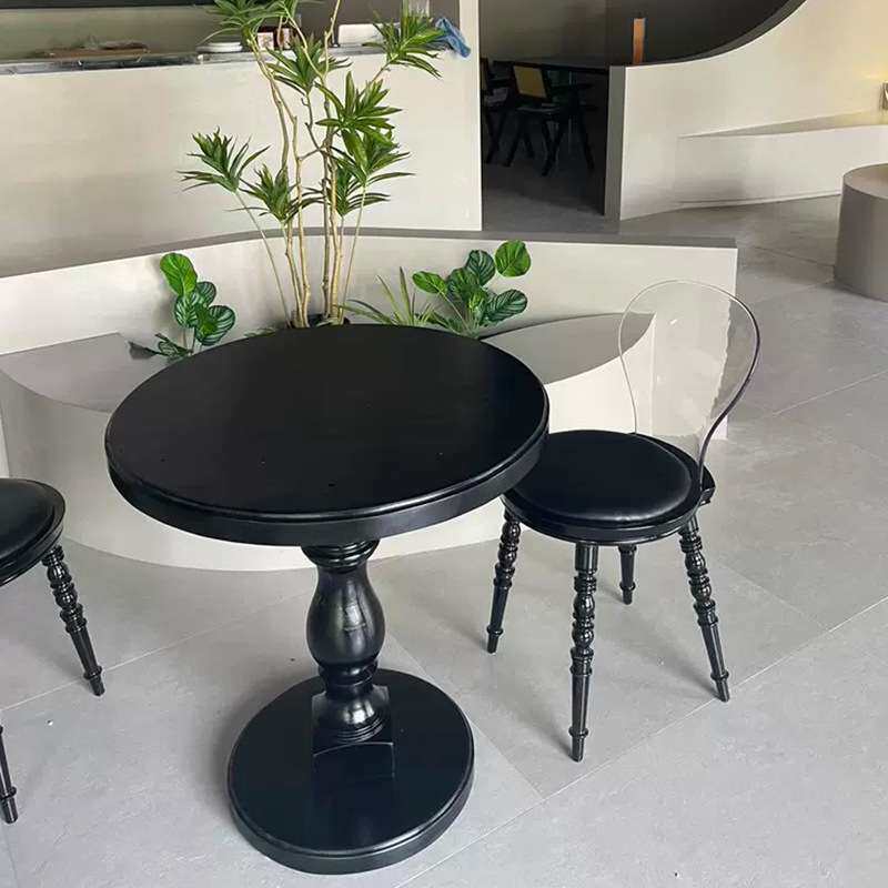 欧式复古圆形桌子极简咖啡茶几甜品店沙发圆几法式餐桌黑色咖啡桌