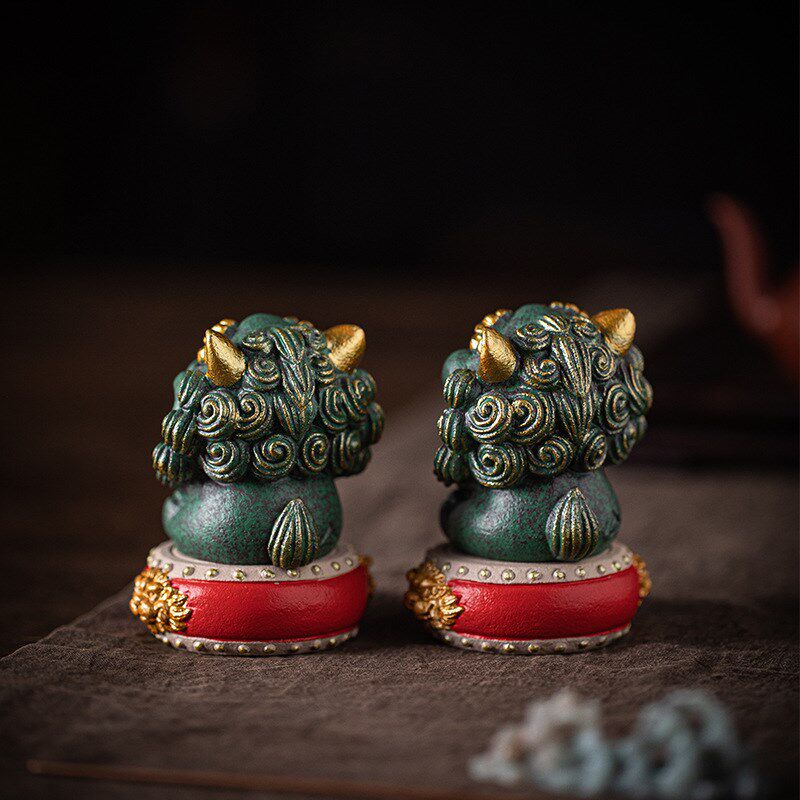 创意青砂石彩金小神龙可养招财摆件醒狮一对N精品家居办公桌面装