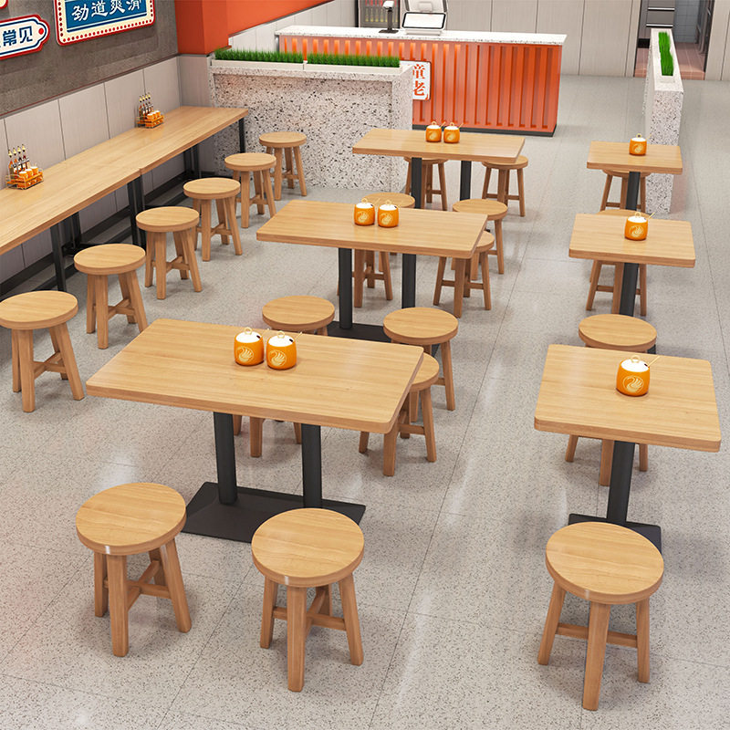 实木快餐桌椅组合商用餐饮饭店餐厅长桌甜品店凳子小吃奶茶店方桌