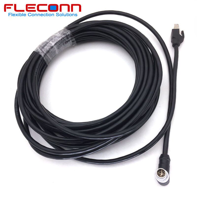 90度直角弯头M12 X编码8Pin 8芯公头转RJG45网线 万兆CAT6A 10GB/