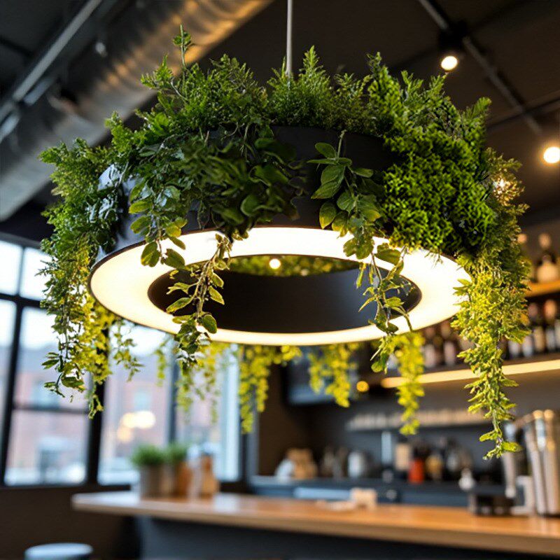 灯具大型圆形环形植n物吊灯健身房餐厅酒店办公区绿植中餐厅餐吧