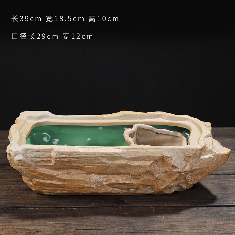 新款陶瓷花盆粗陶仿石头盆栽器皿水培铜钱草绿萝T容器大号茶洗鱼
