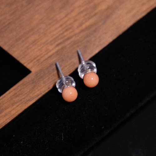 海红宝天然珊瑚 多样性 粉珊瑚圆珠耳饰 约4.5mm