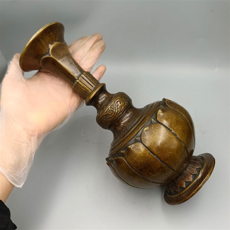 古韵斋 仿古花瓶摆件  莲花铜花D瓶一对 家居装饰工艺品 古玩