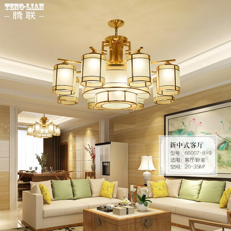 中式吊灯全c铜客厅餐厅灯新中式纯铜卧室饭厅灯具别墅简约大厅灯