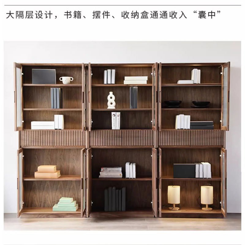 北美黑胡桃木书柜一体靠墙组w合北欧现代简约满墙落地书架日式书