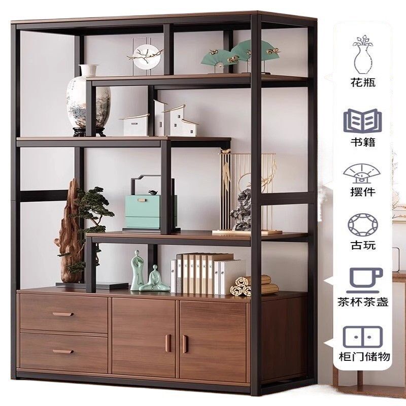 博古架简约茶具置物架客厅新中式茶柜子展示柜落地收纳架书架直发