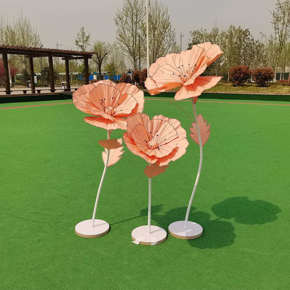描边纸罂粟花套装双层花瓣婚礼派对橱窗背景装饰拍摄摆件仿真花