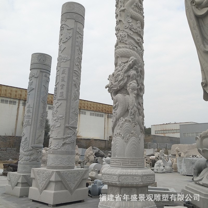 古建花岗岩盘龙柱浮雕佛门寺院z梁柱雕塑园林广场石雕龙柱摆件惠