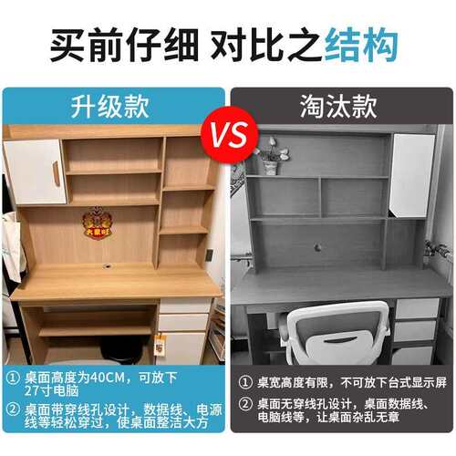 电脑桌现代家用书架收纳一体书桌公司办公桌子卧室书房学生学习桌