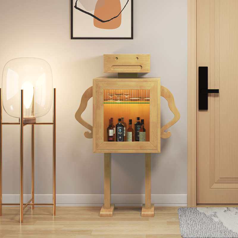 中古风家具实木机器人酒柜客厅收纳创意储物柜子实木餐边柜置物架