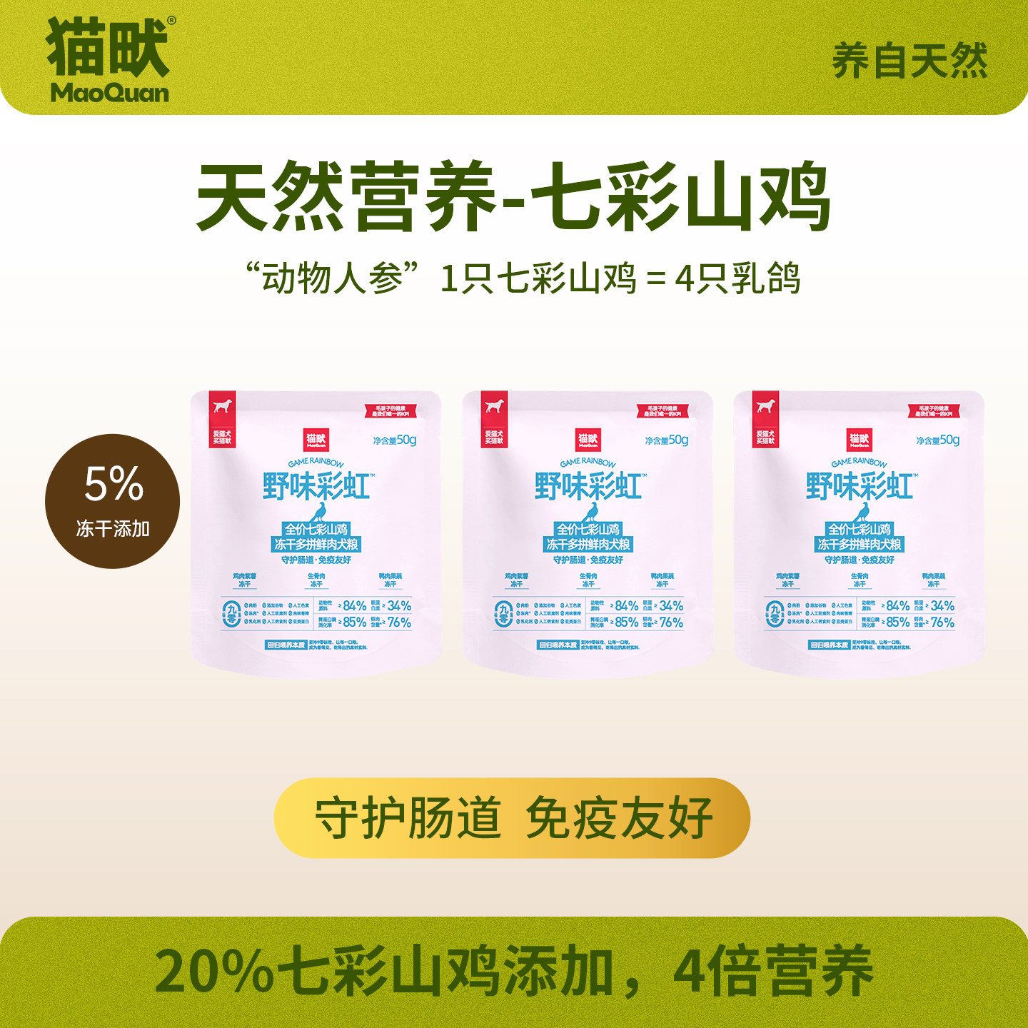 【肠道狗膨化】猫畎七彩山鸡冻干狗粮全价护肠防软便全阶段试吃装