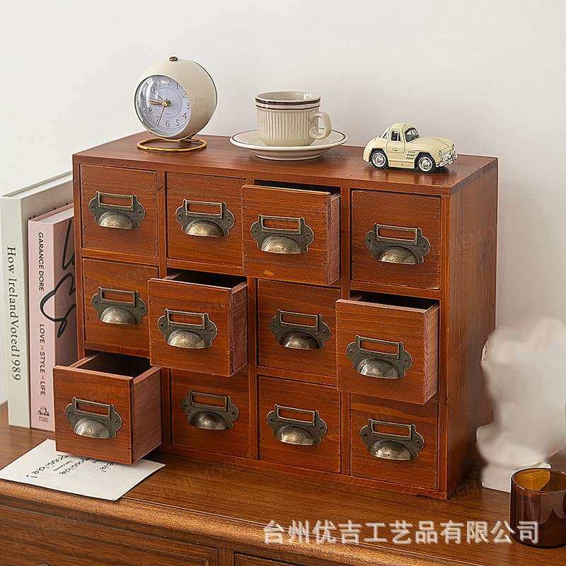 日式办公桌收纳柜抽屉式大号木质家用卧室桌面多层胶带手帐收纳盒