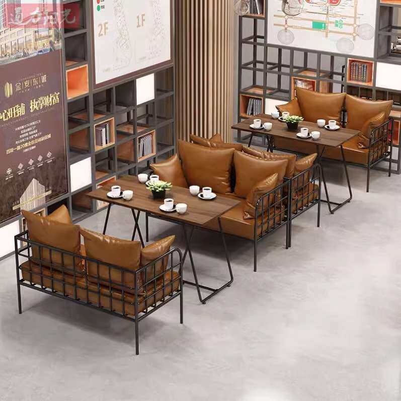 工业风桌椅组合西餐厅奶茶店咖啡厅主题音乐酒吧清吧铁艺卡座沙发