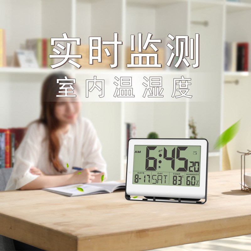 创意简约挂钟静音台式壁挂万年历电子钟老年O温湿度闹钟台钟大屏