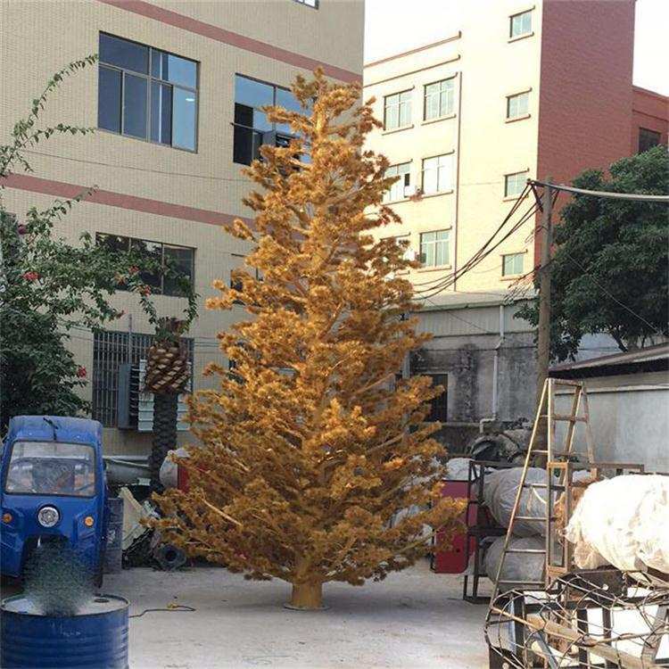 时尚户外节日装饰金色松树大型落地造景植物松柏树玻璃钢仿真绿植