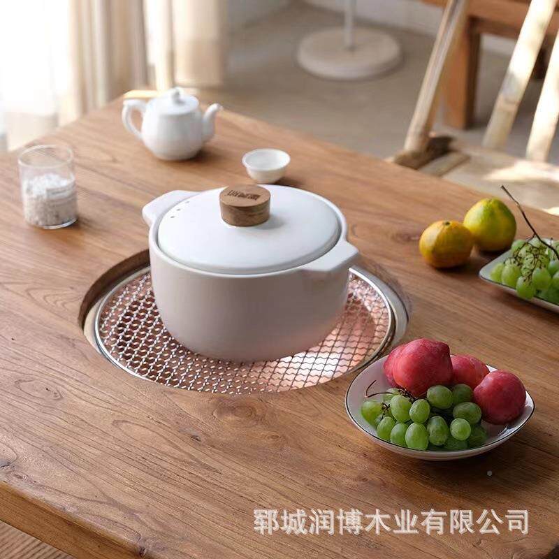 烤火茶台榆木围炉老茶桌台阳家用小桌茶台实木办公室烤火餐木制围