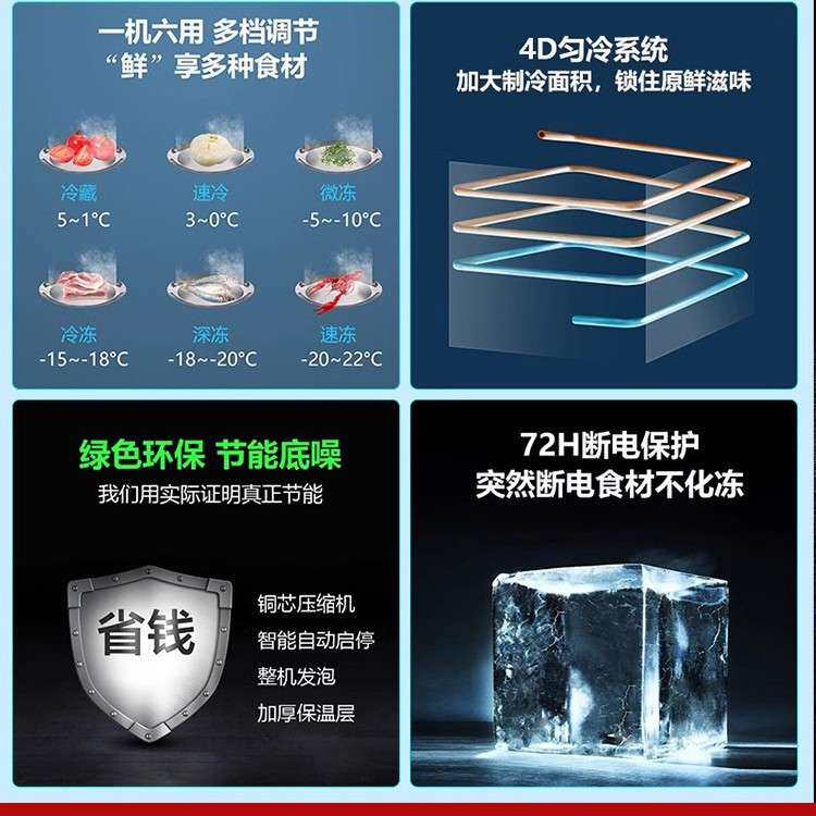冰柜商用大容量冷冻冷藏卧式超大单温铜管节能肉柜雪柜冷柜