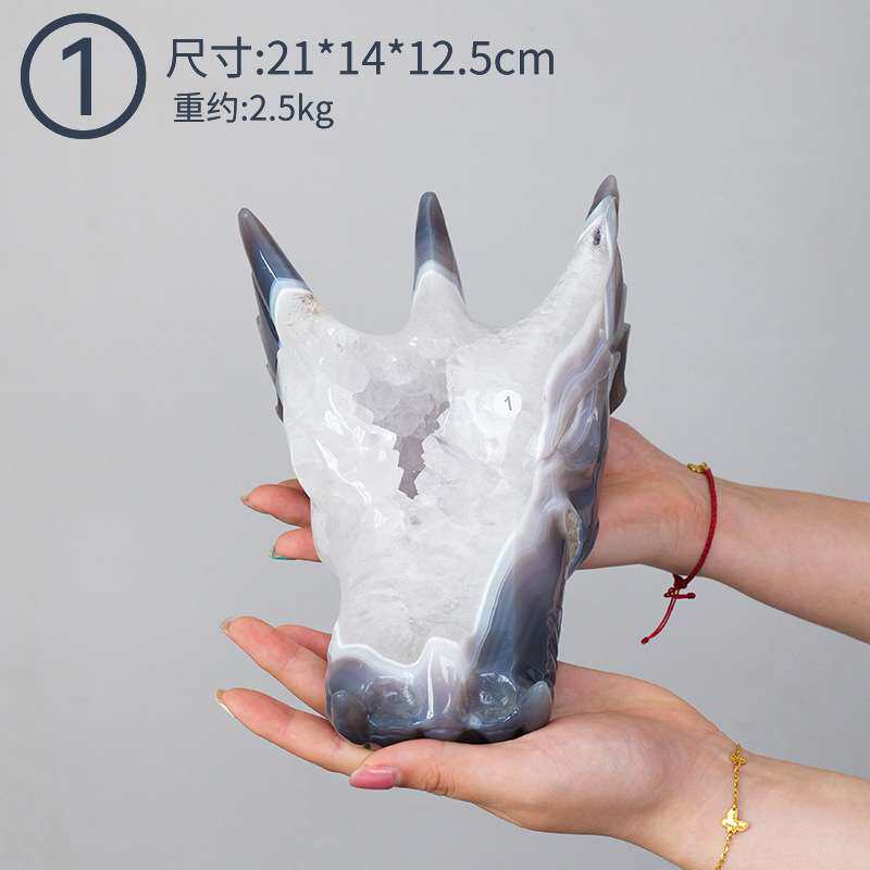 天然水晶龙头摆件玛瑙晶洞手工雕刻件原石打磨水晶工艺品桌面装饰