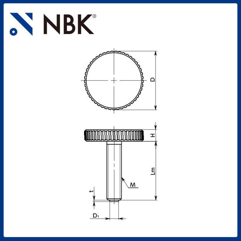 NBK KUPM滚花旋钮-带垫 外螺纹圆形钢材质 机械配件零件数控机床