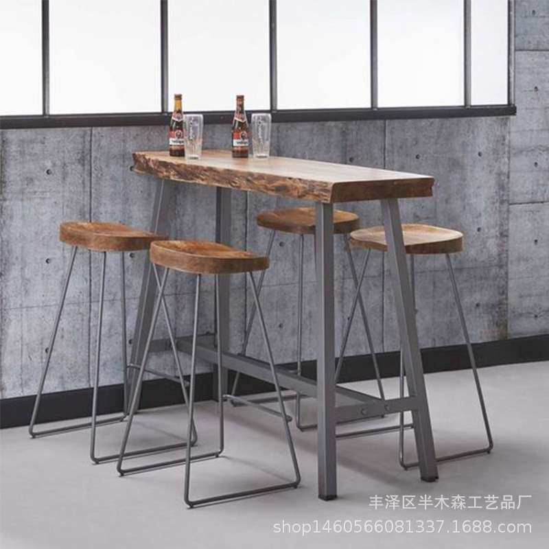 美式实木咖啡店酒吧做旧吧台桌餐厅吧台桌子复古工业风吧台桌椅