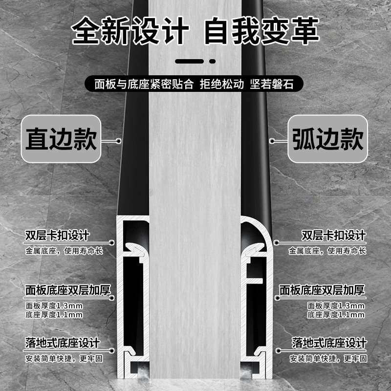 批金属不锈钢卡扣式铝合金踢脚线弧形直边地脚线3/4公分5/6cm贴脚