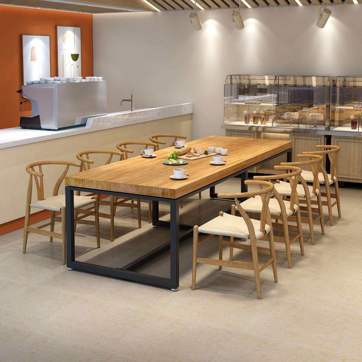 工业风长方形大型实木大板餐桌椅组合饭店奶茶长桌咖啡店桌子1034