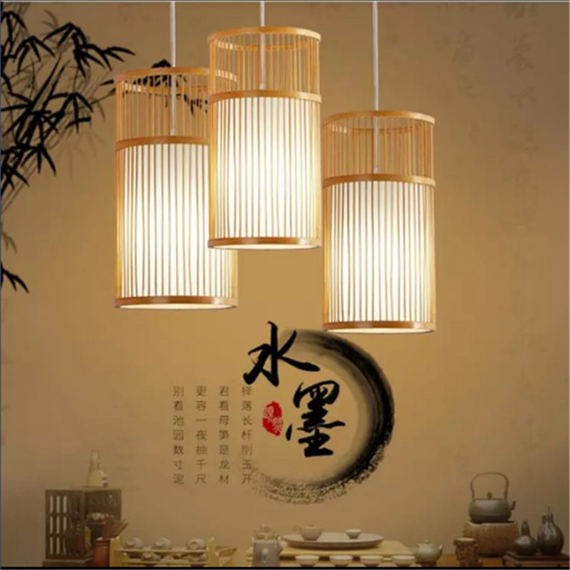 岢岚县河曲县现代简约田园风格餐厅竹艺吊灯竹艺火锅店藤艺竹灯具