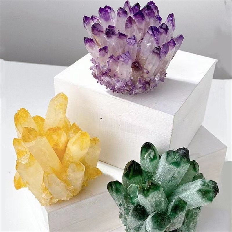 工厂黄紫天然水晶簇消磁净化办公室居家装饰水晶晶花原石摆件
