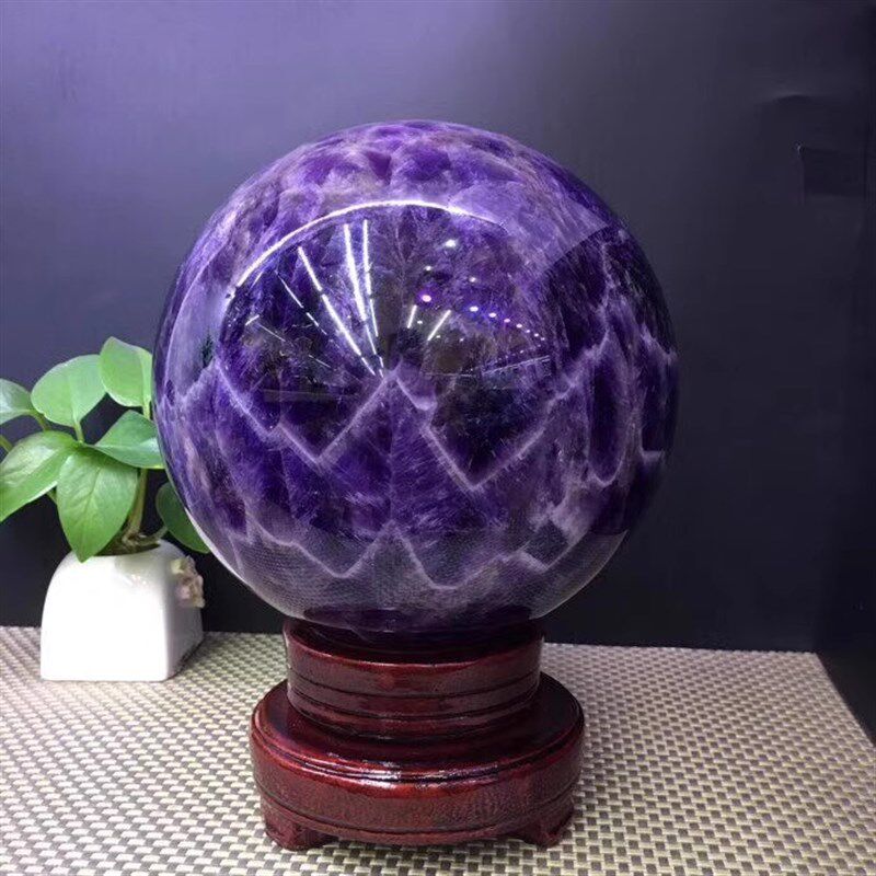 隆闻 天然紫水晶球摆件 原石打磨巴西梦幻紫水晶玄关客厅白色