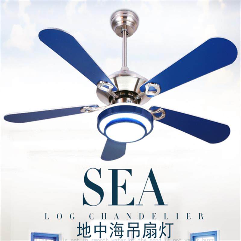 地中海风扇灯现代简约餐厅led客厅吊扇灯书房卧室LED变光电扇灯