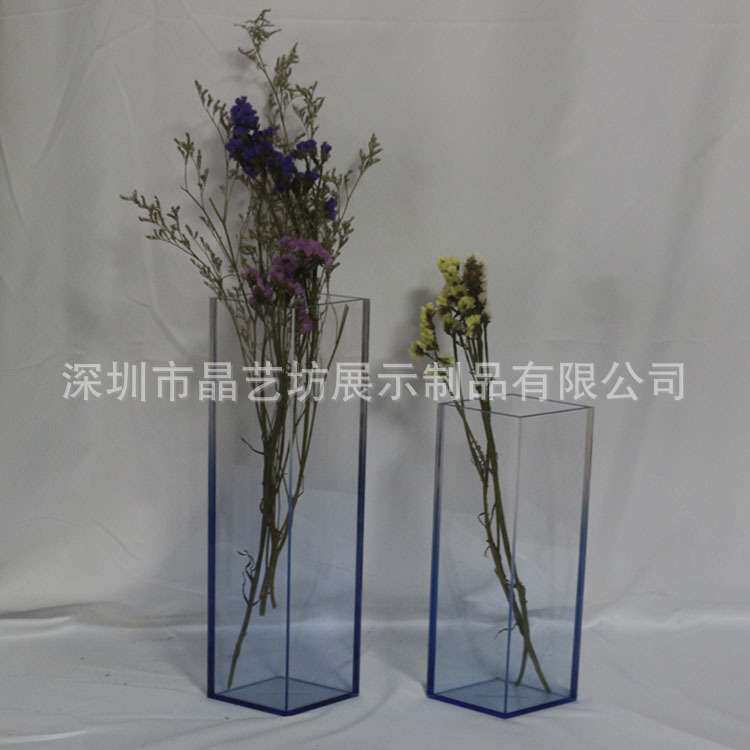 现代简约软装装饰渐变色花瓶花瓶透明亚克力渐变色菱形花器摆件