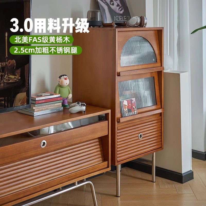 实木黄杨木餐边边柜中古日式书柜杂志一体立柜电视柜复古储物斗柜