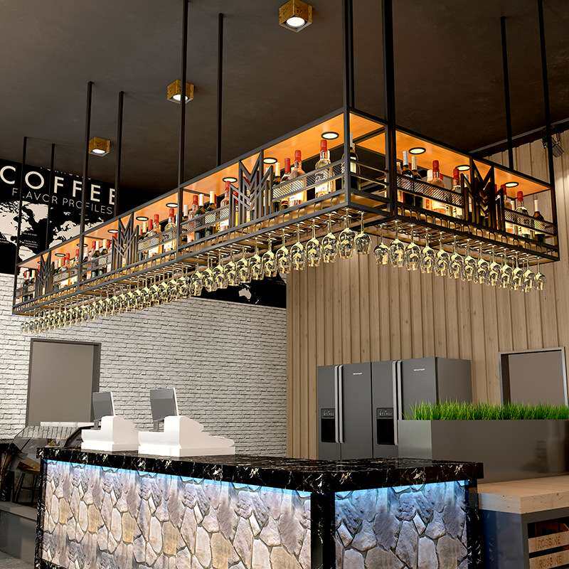 酒吧吧台展示吊架酒架吊柜置物架悬挂酒杯架吊挂酒柜工业风酒架子