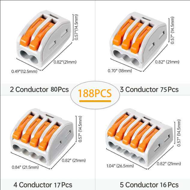 跨境 188pcs盒装PCT快速连接器电线电缆按压连接器2-5端口套件