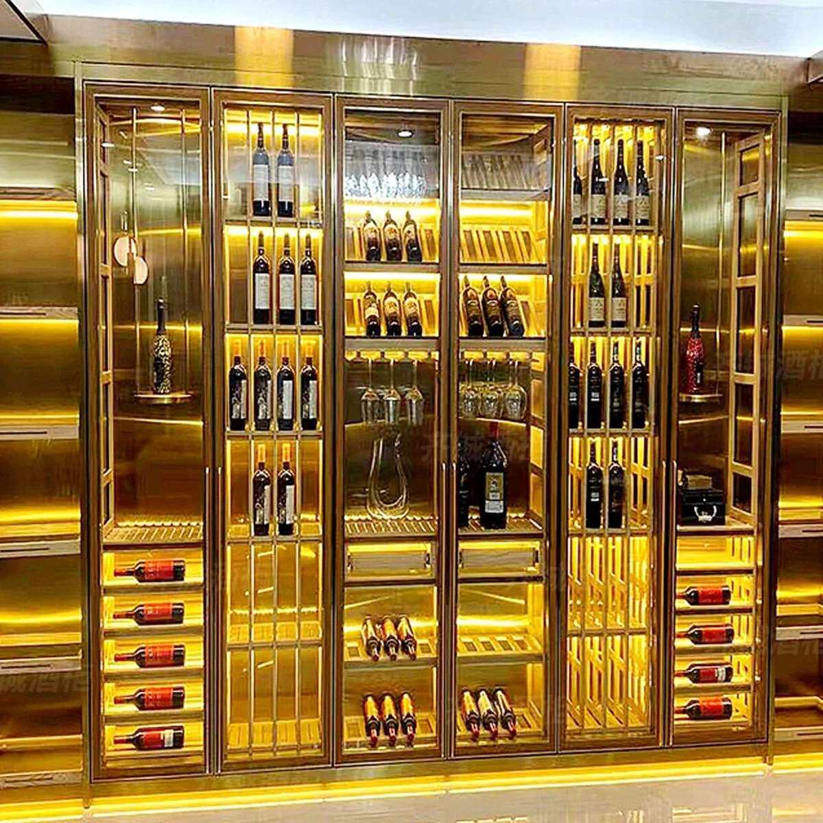 酒庄酒窖金属展示柜玻璃红酒柜酒架酒类陈列柜装饰不锈钢恒温酒柜