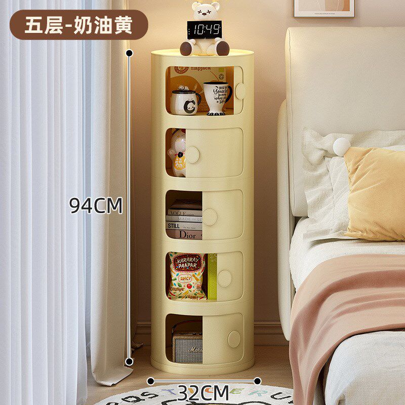奶油风儿童床头柜小型超窄卧室床边夹缝收纳柜网红滑动柜门置物柜