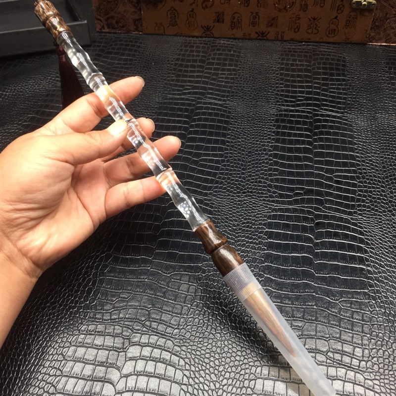 天然粉水晶白水晶精雕竹节毛笔原石雕刻晶体通透工艺品厂家