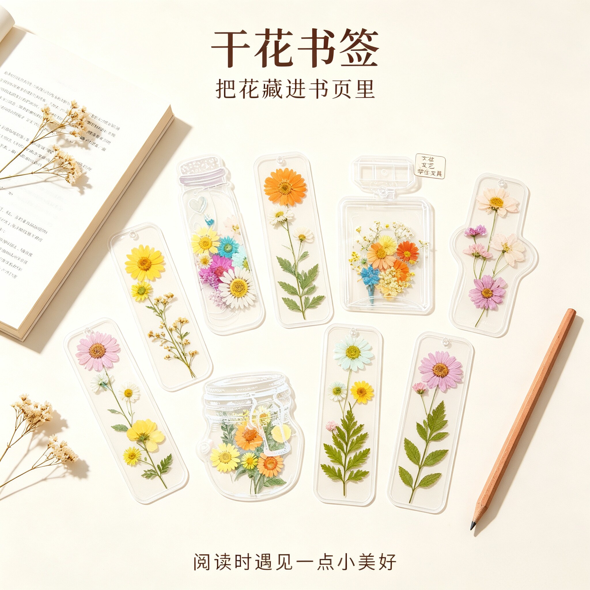 干花书签手工diy材料包透明